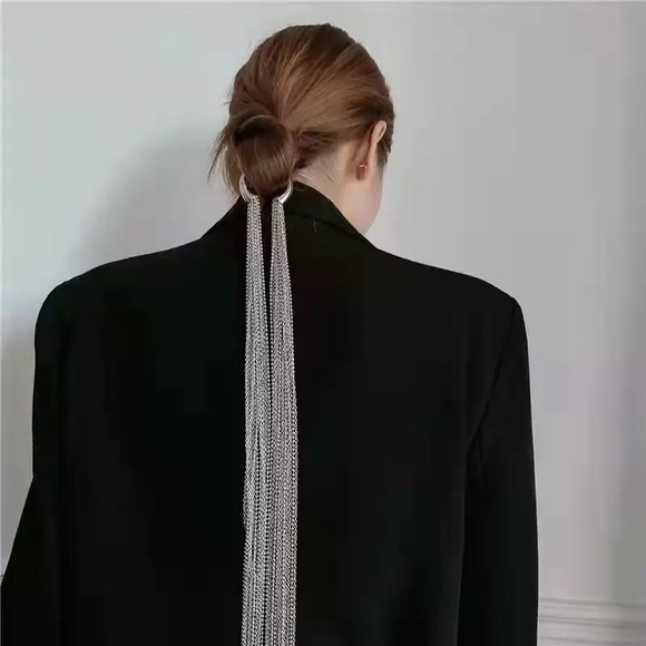 Women Silver Metal Long Tassel Hair Chain - Picture 5 of 10